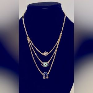 Hamsa, Evil Eye, Horseshoe Layered Necklace